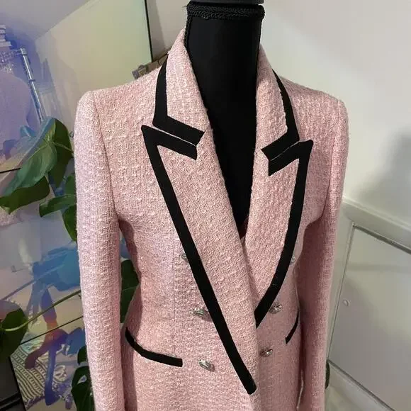 zara Pink and black tweed blazer size small - Picture 3 of 10